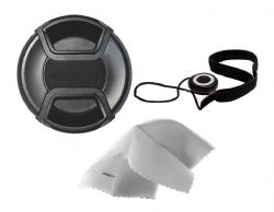 Canon EOS 50D Lens Cap Center Pinch (77mm) + Lens Cap Holder + Nwv Direct Microfiber Cleaning Cloth. 