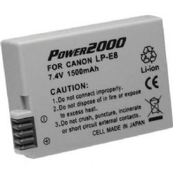 Power2000 LP-E8 Replacement Lithium-Ion Battery, 7.4 volt 1500mAh, for Canon EOS Rebel T2i Digital Camera