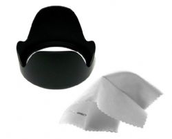 Olympus Evolt E-420 Pro Digital Lens Hood (Flower Design) (62mm) + Nwv Direct Microfiber Cleaning Cloth. 